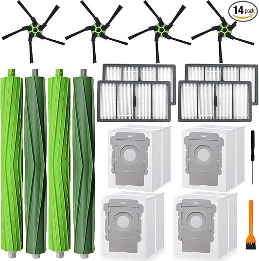 S9 replacement parts for roo-mba s9(9150) s9+ s9 Plus(9550) Series Vacuum Cleaner,4 Filters, 4 Corner Brushes, 2 Set of Multi-Surface Rubber Brushes,4 Automatic Dirt Disposal Bags,2 tools