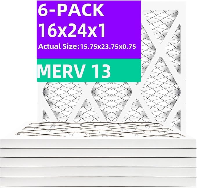 16x24x1 MERV 13 (6-Pack) Pleated Air Filter (Actual Size: 15.75"x23.75"x0.75") MPR 1900 & FPR 10, Furnace Air Filters,16x24x1 air filter