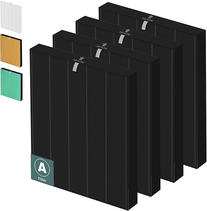 115115 HEPA Smoke Remover Replacement Filter A for Winix Plasmawave Air Purifier C535 5300 5300-2 6300 6300-2 P300 AM90 C909 9800,H13 True HEPA Size 21 Filters,4 Pack,Black