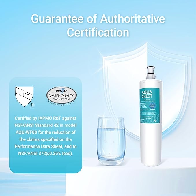 AQUA CREST 3US-PF01 3US-MAX-F01 Replacement Filter, NSF/ANSI 42 Certified Replacement for Filtrete® 3US-PF01, 3US-MAX-F01H, 3US-PS01, Delta RP78702, Manitowoc K-00338, HF20 HF25 Water Filter, 2 Pack
