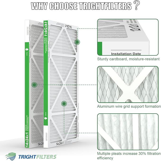 14x24x1 Air Filter 4 Pack, MERV 8 Pleated Dust Defense Air Filters Replacement Air Conditioner HVAC AC Furnace Filter, Durable and Lightweight
