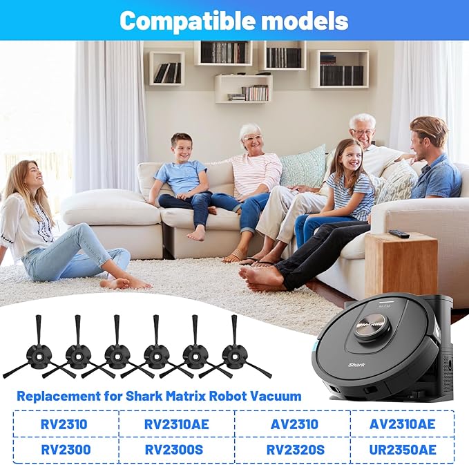 6 Pack Side Brushes for Shark Matrix Robot Vacuum Cleaner RV2310, RV2310AE, AV2310, AV2310AE, RV2300, RV2300S, RV2320S, UR2350AE Replacement Parts