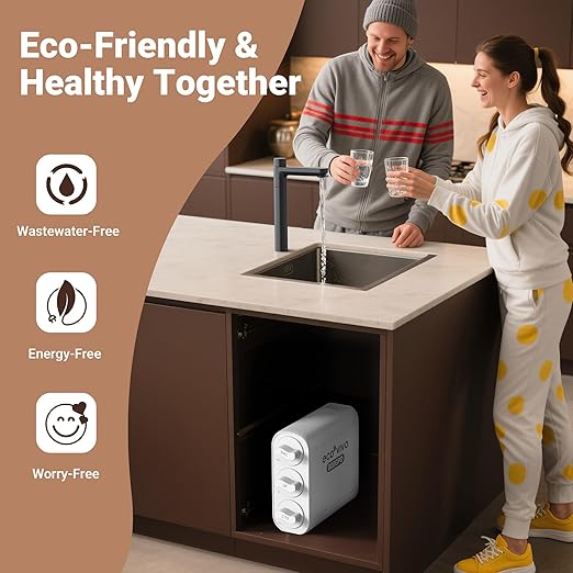 Ecoviva 0.01μm Ultra-Filtration Under Sink Water Filter System, 800G Tankless Water Filtration System, No Electricity & Zero Waste, Filters Heavy Metals, Includes Faucet, No Drilling Required(NOT RO)