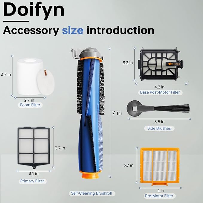 Replacement Parts Compatible with Shark AI AV2501S AV2511AE AV2501AE RV2502AE RV2610WA AV2510AOUS RV2520AOUS Robot Vacuum Cleaner, 2Main Brush, 4 motor pre-filters, 4Foam Filters, 8Side Brushes