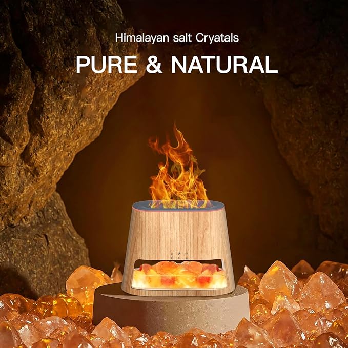 2-in-1 Ultrasonic Essential Oil Diffuser & Himalayan Salt Lamp, Aromatherapy Diffuser Cool Mist Humidifier with Auto Off Function, 100% Pure Himalayan Pink Salt Rock, 260ml (Wooden Grain)
