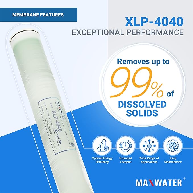 Max Water XLP-4040 Reverse Osmosis 4" x 40" RO Membrane, 2300 GPD | XLP 4040 For Water Purification Desalination Commercial, Industrial, Agricultural | Compatible With Dow Filmtec XLE-4040, HF4-4040