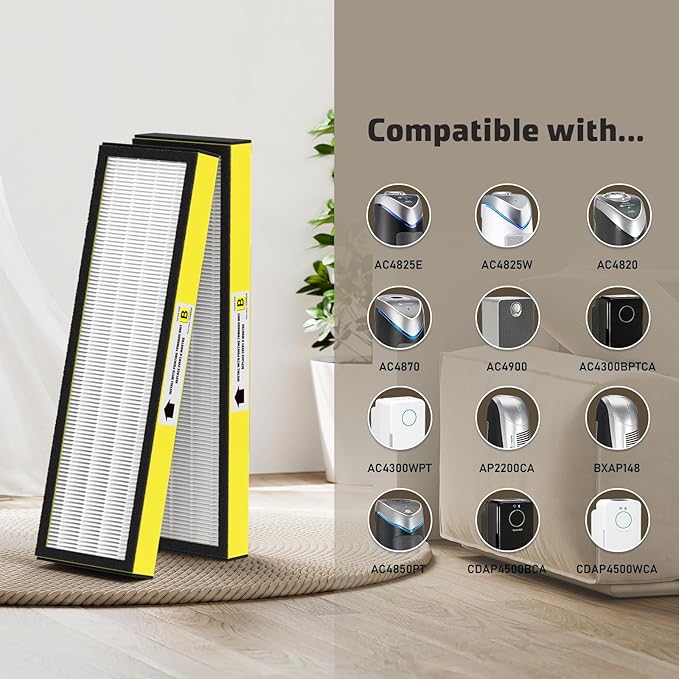 5 Pack FLT4825 True HEPA Filter B Replacement & 1 Replacement Bulb Compatible with AC4825 AC4300 AC4800 AC4900 AC4850, Part No# FLT4825, LB4000