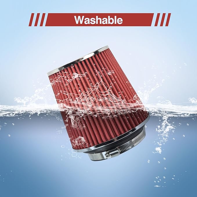 Universal Clamp On Air Intake Filter fits 3 In /3.5 In /4 In Three Different Size, Cone Air Intake Filter-Red