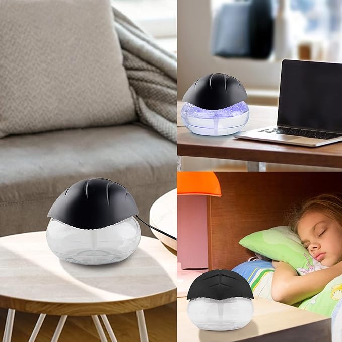 Water-Based Purifier Air Washer, Air Revitalizer & Freshener, Air Fresher with 7 LED Color Changing Light for Rooms (Black)