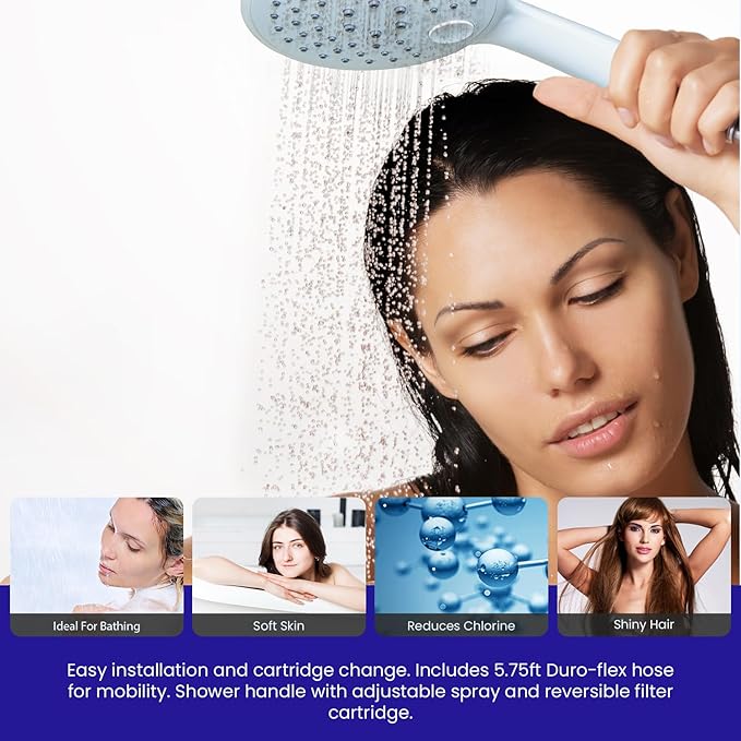 Crystal Quest Luxury Handheld Shower Power Filtration System - White - BPA Free | 1.25-2.5 GPM | Reversible Cartridge | Great for Dechlorination