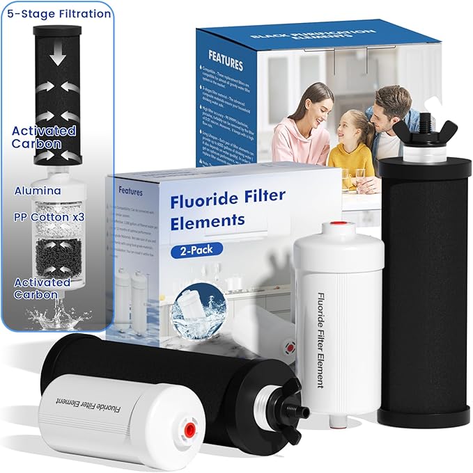 PBF-2-1 Black Purification Elements,NSF/ANSI 42&372 Certified fluoride Water Purifier Replacement Filters - Compatible with Gravity Filter System,King, Big Series (2&2 Pack)