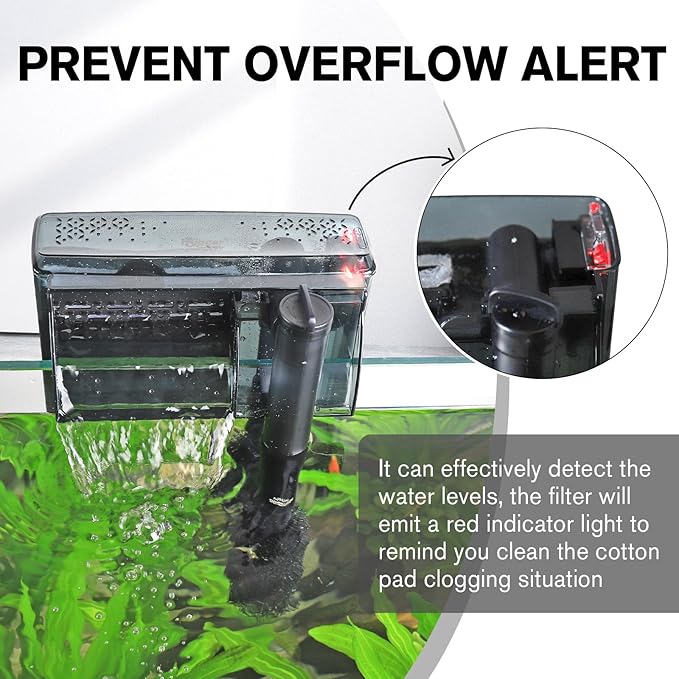 hygger Aquarium HOB Filter 105 GPH for 10-20 Gallon Fish Tank Power Filter with Adjustable Water Flow Extendable Intake Tube External Hang-On Back Filter