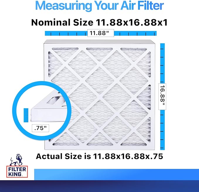 Filter King 11.88x16.88x1 Air Filter | 3-PACK | MERV 8 HVAC Pleated A/C Furnace Filters | MADE IN USA | Actual Size: 11.88 x 16.88 x .75"