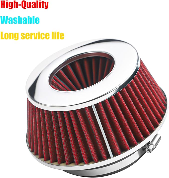 Universal Clamp-On Air Filter Fits 3 In /3.5 In /4 In Three Different Size, Height: 2.625 In, Base 6 In, Top 4.75 In, High Flow Round Tapered Washable For Car and Motorcycle