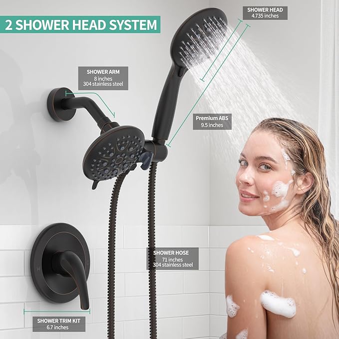 SR SUN RISE High Pressure 3-Way Rainfall Shower Faucet, 3 in 1 Shower Head and Handheld Shower Combo Set with 71” Hose, Easy to Clean Bathtub or Pets, Valve and Shower Trim Kit, Oil Rubbed Bronze