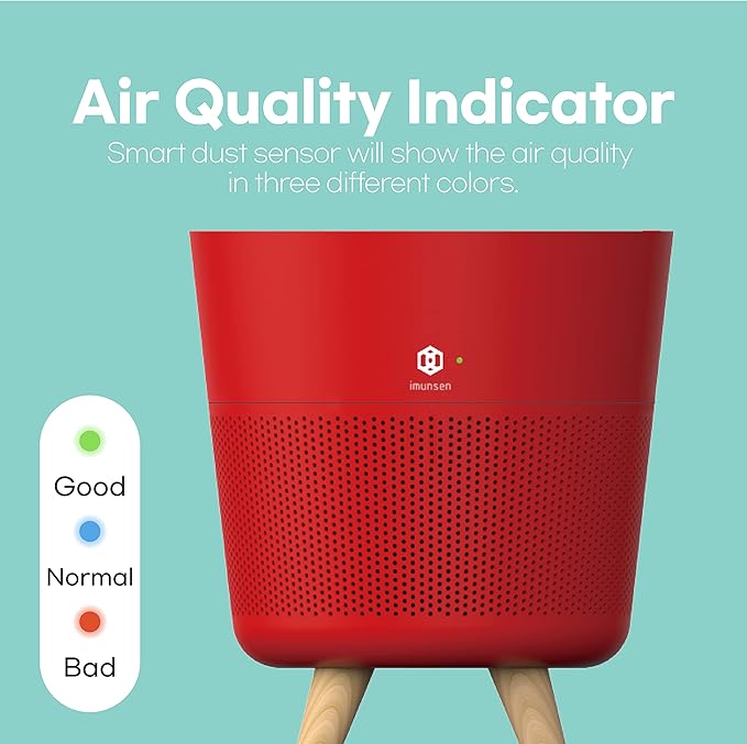 M-002R HEPA Air Purifier with H13 True HEPA Filter, Cypress Wood Filter, Auto Sleep Mode, Filters 99.97% Pollen, Smoke, Perfect for Office and Bedroom, Made in Korea - Red