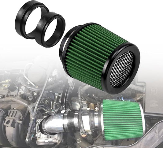 RULLINE 76mm 89mm 102mm Air Filter 3" 3.5" 4" Cold Air Intake Universal Clamp-On Air Filter Three Different Size High Flow Round Tapered Cone Cool Cleaner Green
