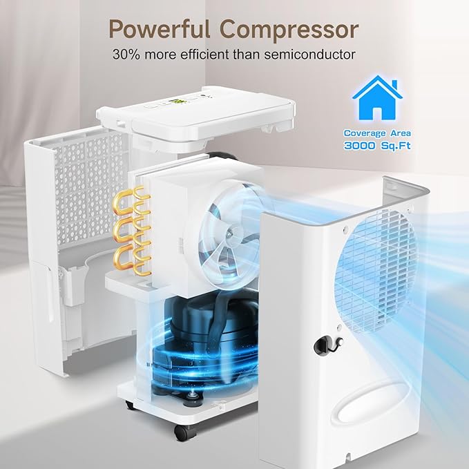 Dehumidifier,3000 Sq.Ft 32Pint Dehumidifier for Home-with Drain Hose,Ideal for Bedroom Bathroom RV and Basements,Intelligent Humidity Control,Dry Clothes Mode, 24H Timer,Auto Defrost (White)