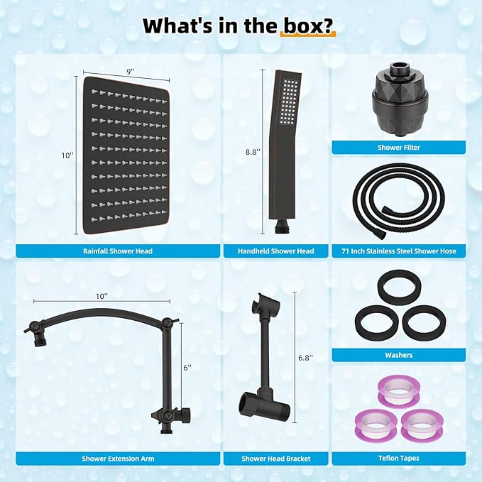 Hibbent Metal 10'' Filtered Rainfall Shower Head with Handheld Combo, High Pressure Shower Wand, 16'' Adjustable Arc Extension Arm, 20 Stage Shower Filter, 71'' Hose, Shower Holder, Oil Rubbed Bronze