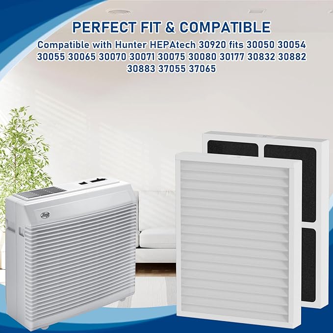 4 Pack 30920 Air Filter Replacement MERV-13 Compatible with Hunter HEPAtech 30920 fits 30050 30054 30055 30065 30070 30071 30075 30080 30177 30832 30882 30883 37055 37065, Air Cleaner Purifiers