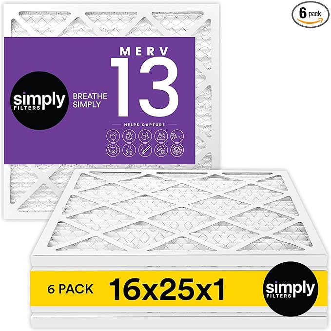 Simply 16x25x1 Air Filter, Merv 13, MPR 1500, 6 Pack, For Home AC Furnace & HVAC (Actual Size: 15.75"x24.75"x0.75") DUST, Pet, & Allergy Control