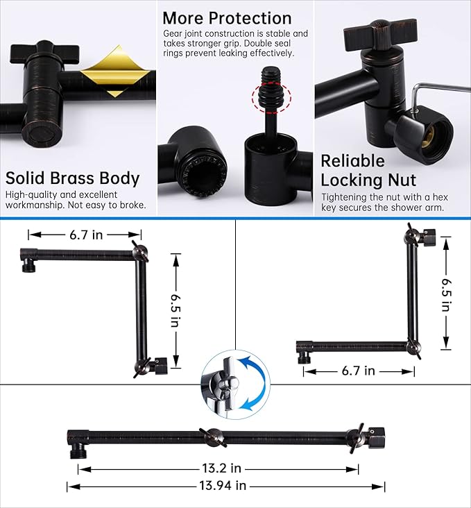 G-Promise All Metal 10 Inches Rainfall Shower Head with Handheld Spray Combo, 3 Settings Diverter, Adjustable Extension Arm with Lock Joints, 71 Inches Stainless Steel Hose (Oil Rubbed Bronze)