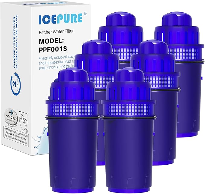 ICEPURE Pitcher Water Filter, Compatible with All PUR® Pitchers & Dispensers Filtration Systems, Replacement for PUR CRF950Z, PPF900Z, PPF951K, PPT700W, PPT711W, CR-1100C, CR1100CV 6Pack