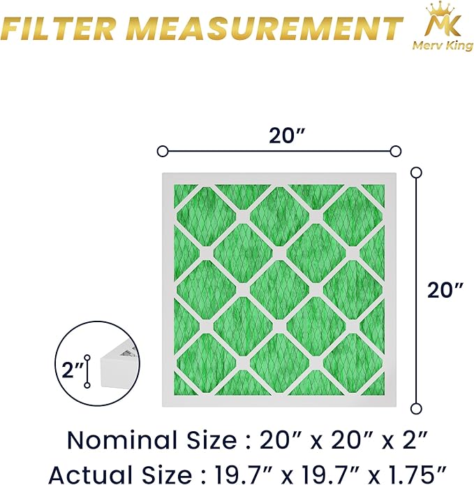 MervKing 20x20x2 Air Filter Actual Size: 19.7" x 19.7" x 1.75" MERV 13 MPR 1500-1900 | MADE IN USA | 4-Pack | Pleated HVAC AC Furnace Replacement