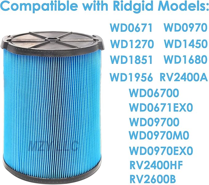 VF5000 3-Layer Pleated Paper Vacuum Filter for RIDGID 5-20 Gallon Vacuums, VF3502 Replacement Vacuum Bags Compatible with Ridgid Wet/Dry Vacuum 12-16 Gallon
