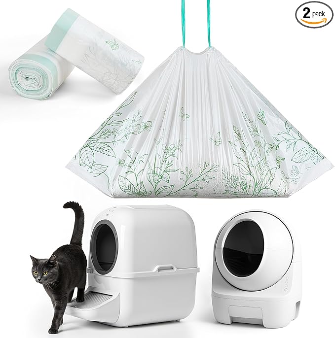 Glittme Cat Litter Box Liners, 60 Count Large Capacity Cat Litter Bags for Automatic Litter Robot 3/4, Thick Cats Kitty Litter Bags with Drawstring