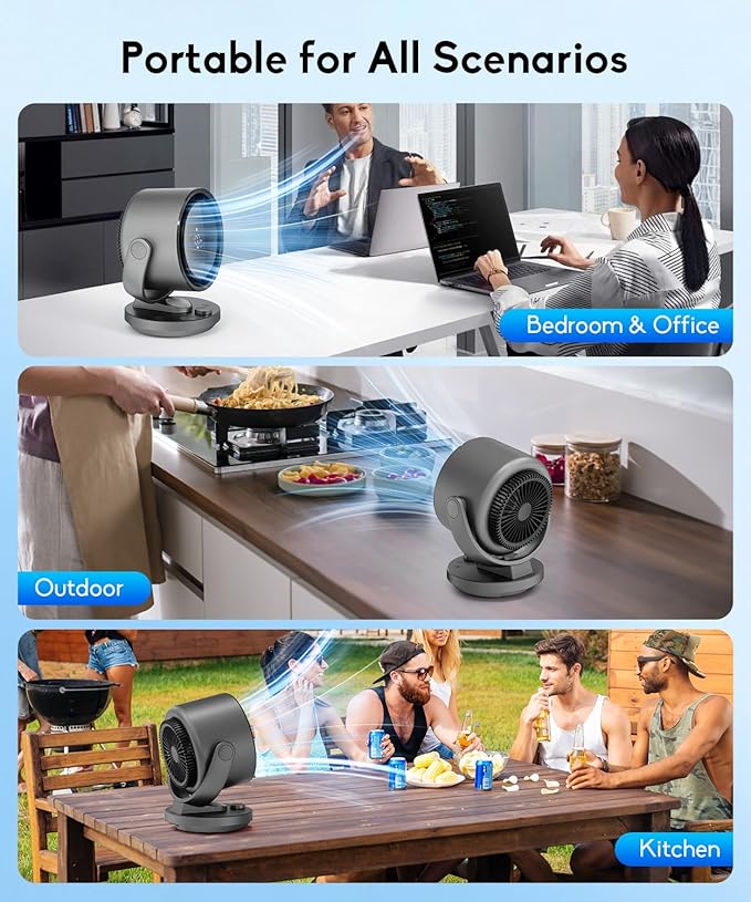 let'me Desk Fan, 100-Speed Table Fan with Digital Display, Rechargeable Portable Fan with Warm Night Light, 135°Auto Oscillating Fan and 12H Timer, Small Quiet Desk Fan for Bedroom, Home, Office