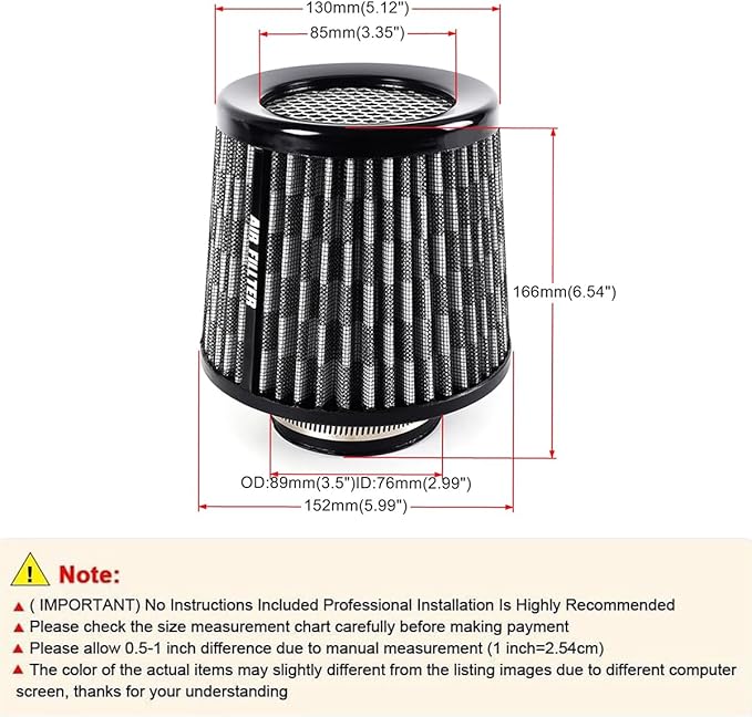 muge racing Universal 3 Inch 76mm Air Intake Filter Replacement Cone Air Filters Quality Dry Air Filter