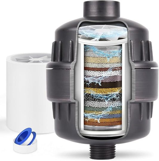 25 Stage Shower Head Filter for Hard Water, Shower Water Filter for Removing Chlorine and Fluoride, High Output Hard Water Shower Filter Improves on Skin Hair Nails, Bronze