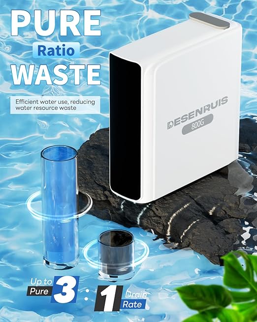Reverse Osmosis Water Filter System, 800 GPD Fast Flow, 3:1 Pure to Drain, Tankless Under Sink Dual RO Water Filter System, Reduce PFAS & TDS, Smart LED Faucet, by DESENRUIS