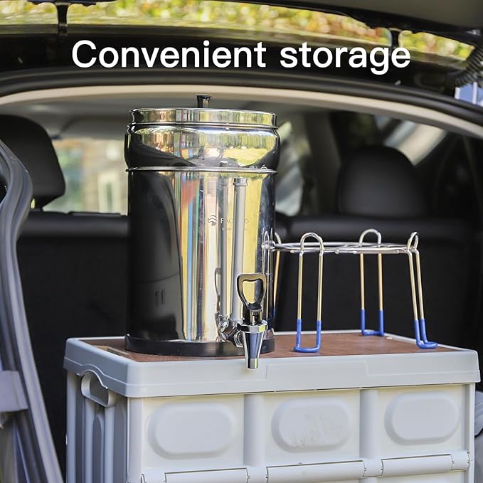 Gravity-fed Water Filter System, Reduces Lead and up to 99% of Chlorine, NSF/ANSI 42&372 Standard, with 2 Black Carbon Filters and Metal Water Level Spigot and Stand, 2.25G Countertop System