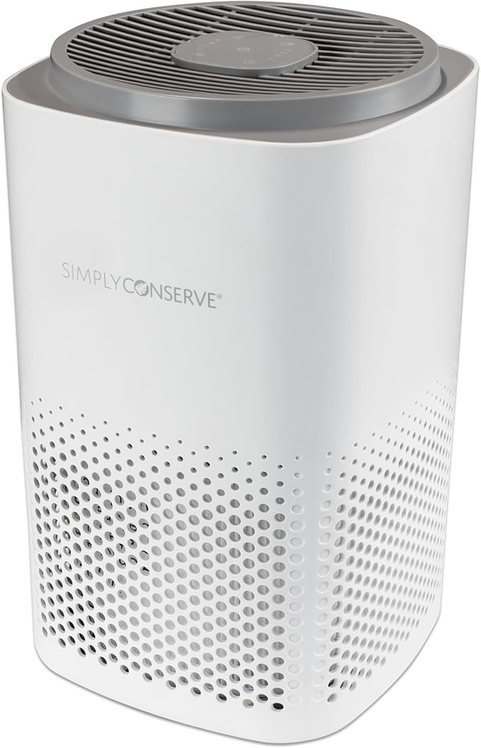 Simply Conserve Energy Star Tabletop HEPA Air Purifier for Home Cleans 6,960 ft3 per hour, True HEPA - 13 Filter, in White with Energy Saving Controls