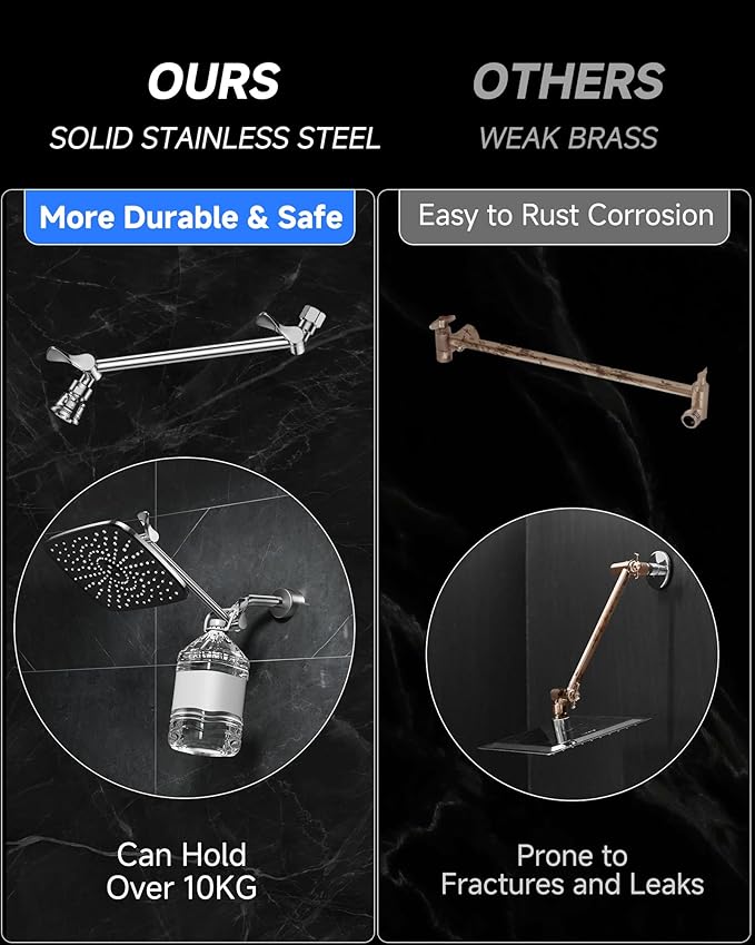 Veken 11.8" Rain Shower Head, Rectangular Rainfall Showerhead with 11" Stainless Steel Exension Arm, Height & Angle Decor Adjustable, High Pressure Showheads, Bathroom Accessories, 2.5GPM Chrome