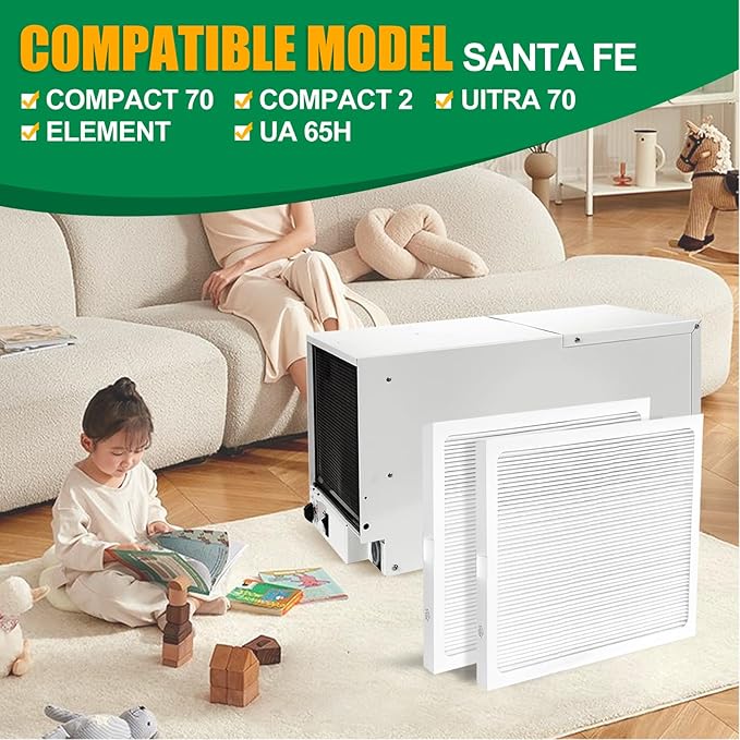 9 x 11 x 1 MERV 13 Replacement Dehumidifier Filter Compatible with Santa Fe Compact70, Ultra70, Element, Compact2, UA 65H dehumidifier Models, 2 Pack