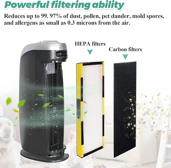 FLT4825 HEPA Filter B Replacement with G-Guardian Air Purifier AC4825 AC4825E AC4300 AC4800 AC4900 AC4850 AC4825DLX AP2200 by Techecook - 2 x True H13 HEPA Filters, 8 x Activated Carbon Pre-Filter