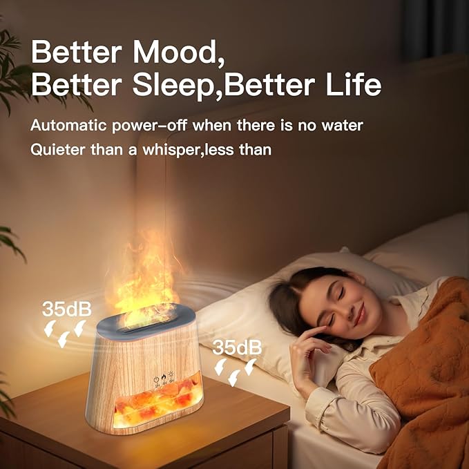 2-in-1 Ultrasonic Essential Oil Diffuser & Himalayan Salt Lamp, Aromatherapy Diffuser Cool Mist Humidifier with Auto Off Function, 100% Pure Himalayan Pink Salt Rock, 260ml (Wooden Grain)