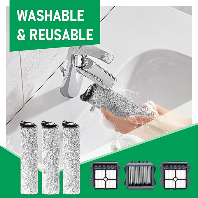 Only Floor ONE S5 Steam Roller Brush Replacement and Vacuum Filter Kit Compatible with Tineco Floor ONE S5 Steam Corded Wet Dry Vacuum Replacement Parts,3 Roller Brushes,3 Filters,1 Cleaner Brush