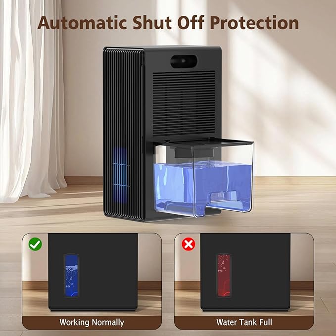 NineSky Dehumidifier for Home, 95 OZ Water Tank, (1000 sq.ft) Dehumidifiers for Bathroom Bedroom Basement with Auto Shut Off,7 Colors LED Light (Black)