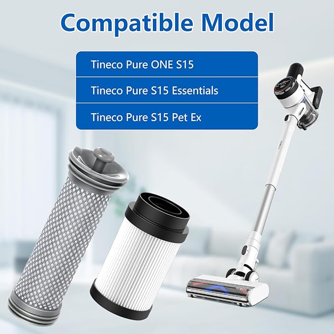 4 Pack Filter Replacement Parts for Tineco Pure ONE S15/S15 Essentials/S15 Pet Ex Vacuum Cleaner, 2 Pre Filters 2 HEPA Filters