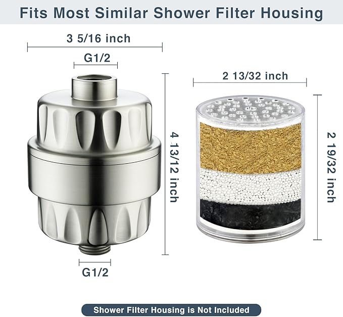 BRIGHT SHOWERS Shower Filter, High Output Shower Head Filter, 3-Stage Filtration for Hard Water & Chlorine Removal, Improves Skin, Hair & Nails, Universal Fit, Brushed Nickel