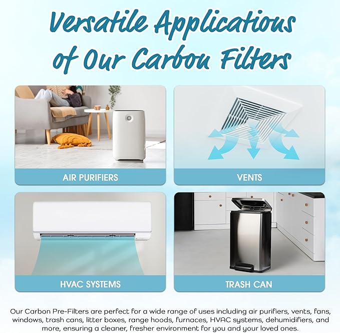 Breathe Naturally Universal Cut To Fit Carbon Activated Air Filter - Replacement Charcoal Filters - Pre Filter Carbon Sheet for Air Purifier, Vent Filters & More - Made in USA (Pack of 1, 6x48)