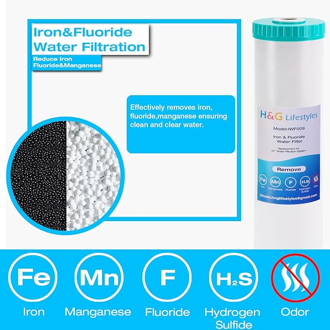 H&G Lifestyles 4.5" x 20" 3 Stage Whole House Water Filter Replacement set with Iron & Manganese Reducing Cartridges, GAC KDF, PP Cutton Cartridges,Replacement for Any 20" Water Filter