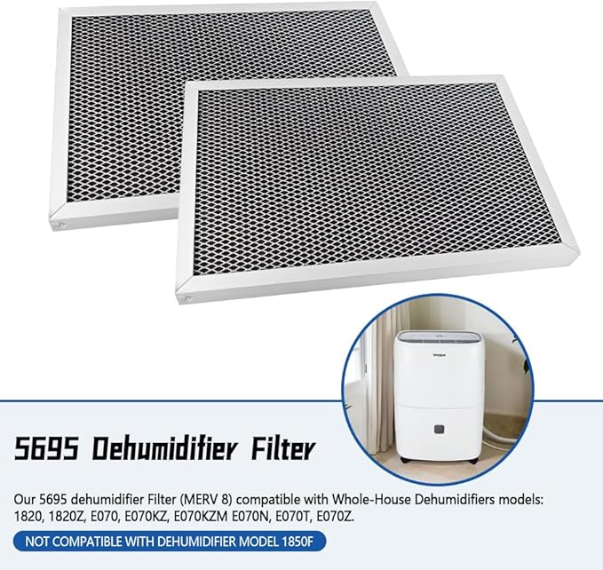5695 Dehumidifier Filter 2PC 12x8x1 Fit for Aprilaire 1820 1820Z E070 E070KZ E070KZM E070N E070T E070Z Washable MERV 8 Replacement