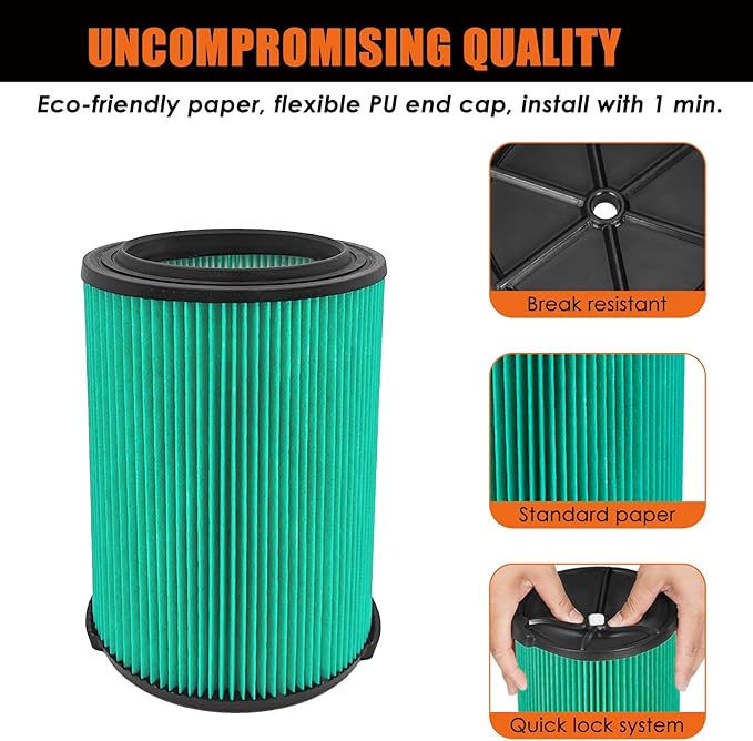 VF6000 Replacement Filter for Ridgid Shop Vacuums 5-20 Gallon, Universal VF6000 Filter Fits Rigid Wet Dry Vac/Husky Shop Vacuum Filter 6-9 Gallon with Foam Sleeves- 1 Pack