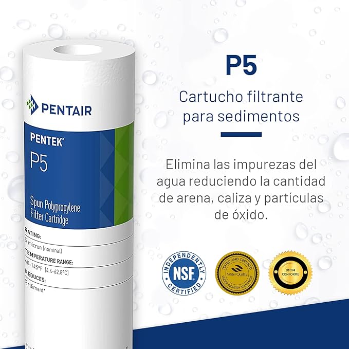 Pentair Pentek P5 Sediment Water Filter, 10-Inch, Under Sink Spun-Bonded Polypropylene Replacement Cartridge, 10" x 2.5", 5 Micron (Pack of 2)