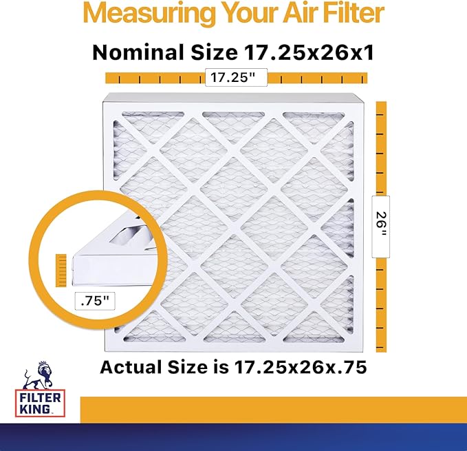Filter King 17.25x26x1 Air Filter | 12-PACK | MERV 13 HVAC Pleated A/C Furnace Filters | MADE IN USA | Actual Size: 17.25 x 26 x .75"